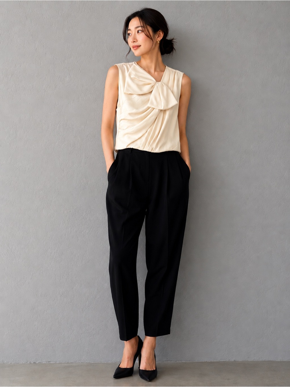 MAX MARA Black & Ivory Bow Detail Jumpsuit US 6 Elegant Cocktail Career Chic